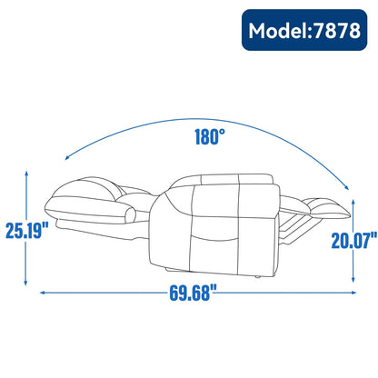 Diagram of a recliner chair with dimensions labeled, model number 7878.