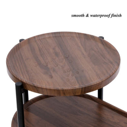 2-Tier Walnut Coffee Table with Wood Shelf – Modern Sofa Side Table