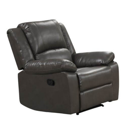 Gray faux leather recliner chair on a white background