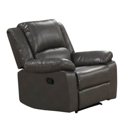 Gray faux leather recliner chair on a white background