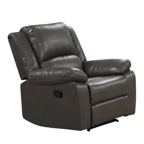 Gray faux leather recliner chair on a white background
