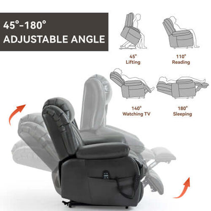 Grey Faux Leather Power Lift Recliner w/ Massage & Heat