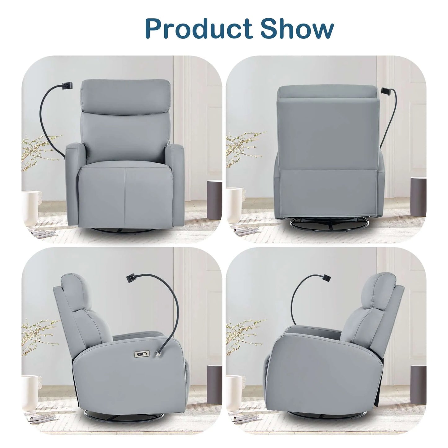 Gray recliner chair shown from multiple angles on a white background with 'Product Show' text.