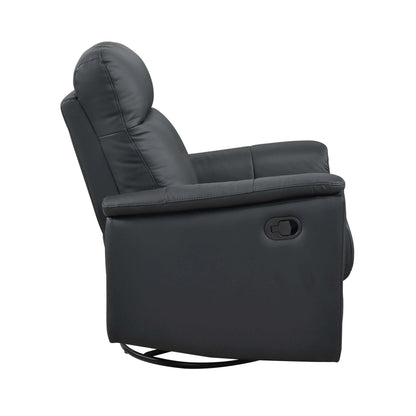 Side view of a black leather recliner chair on a white background