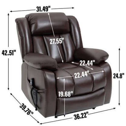 Antique Brown Faux Leather Power Lift Recliner w/ Massage & Heat