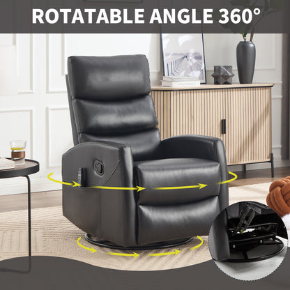 Black recliner chair with rotatable feature in a living room setting
