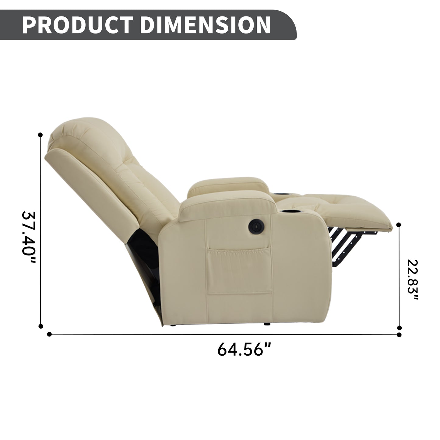 350 LB Power Lift Recliner w/ Massage, Heat, USB, Cup Holders-Beige