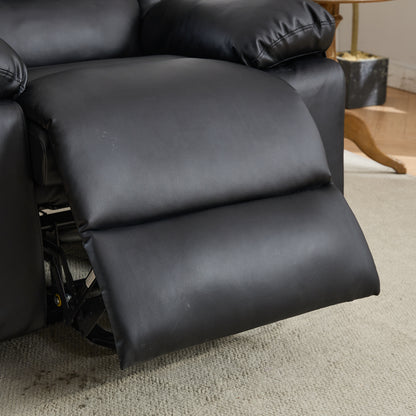 Black leather recliner chair footrest in a living room setting