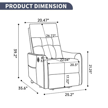 Dimensions of a recliner chair with measurements in inches.