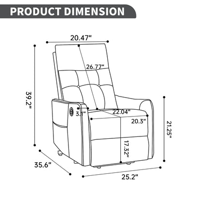 Dimensions of a recliner chair with measurements in inches.