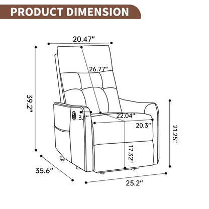 Dimensions of a recliner chair with measurements in inches.