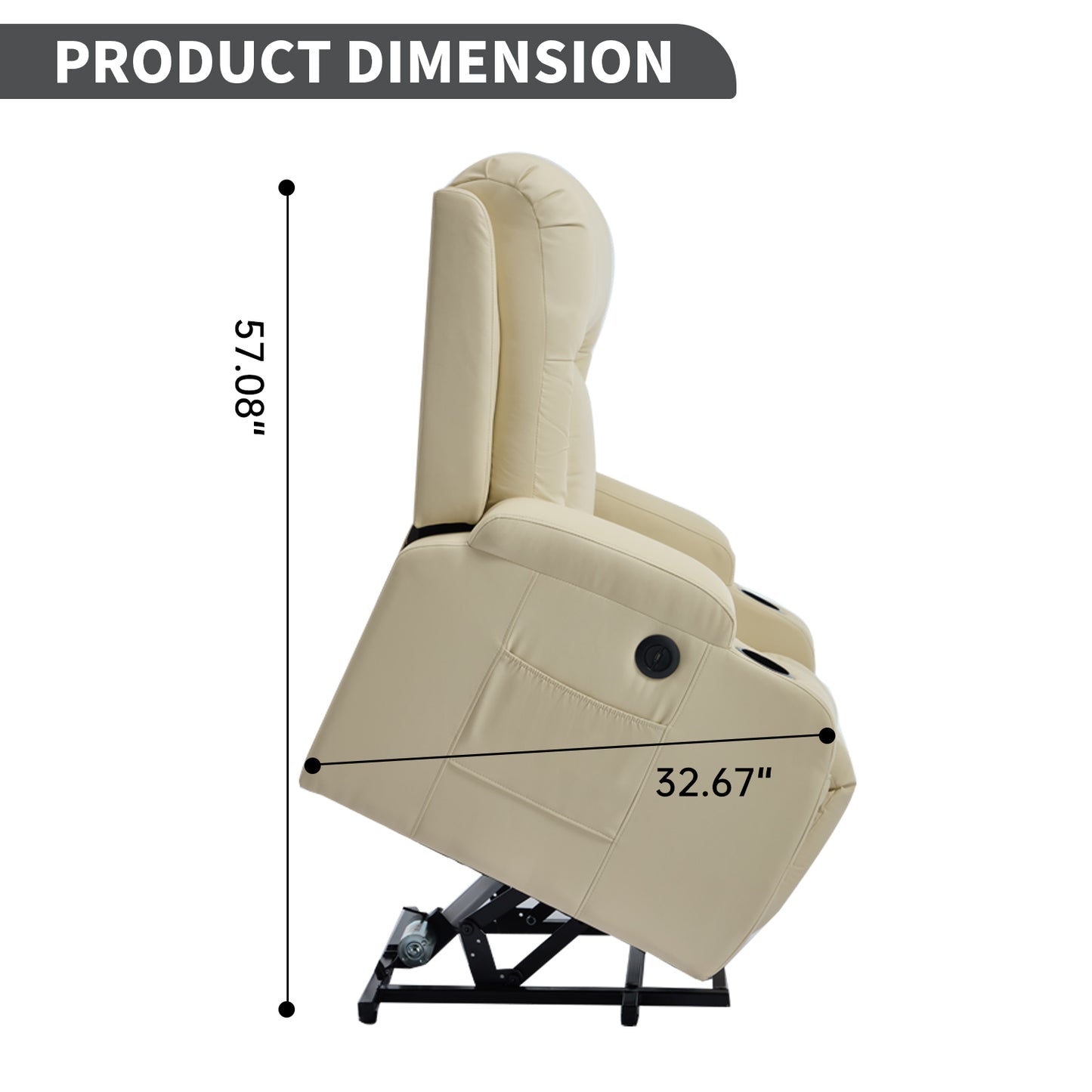 350 LB Power Lift Recliner w/ Massage, Heat, USB, Cup Holders-Beige