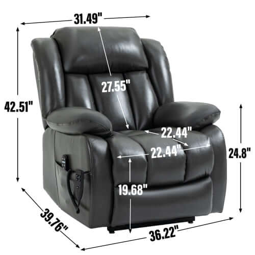 Grey Faux Leather Power Lift Recliner w/ Massage & Heat