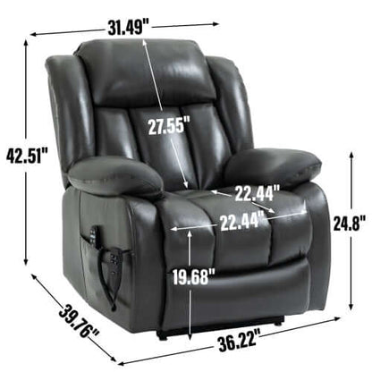 Grey Faux Leather Power Lift Recliner w/ Massage & Heat