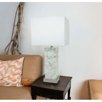 Modern Mosaic White Table Lamp with Chrome Base & Soft Light