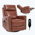 Brown leather recliner chair with remote control on a white background