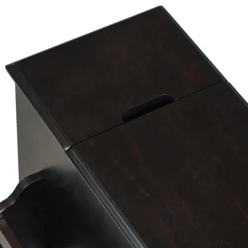 Dark brown end table with a simple design on a white background