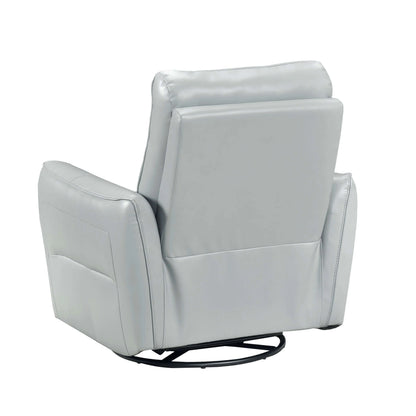 Back view of a light blue recliner chair on a white background