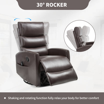 Brown recliner chair with rocking and relaxing features on a white background