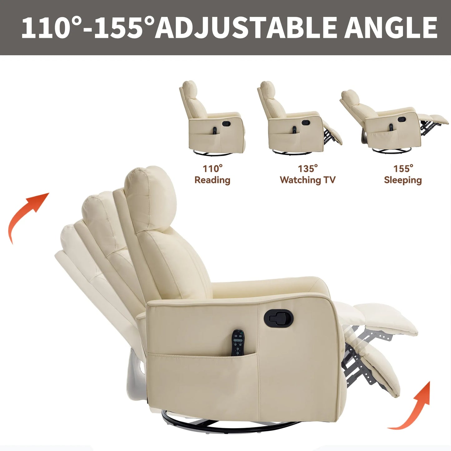 Beige recliner chair with adjustable angle options on a white background