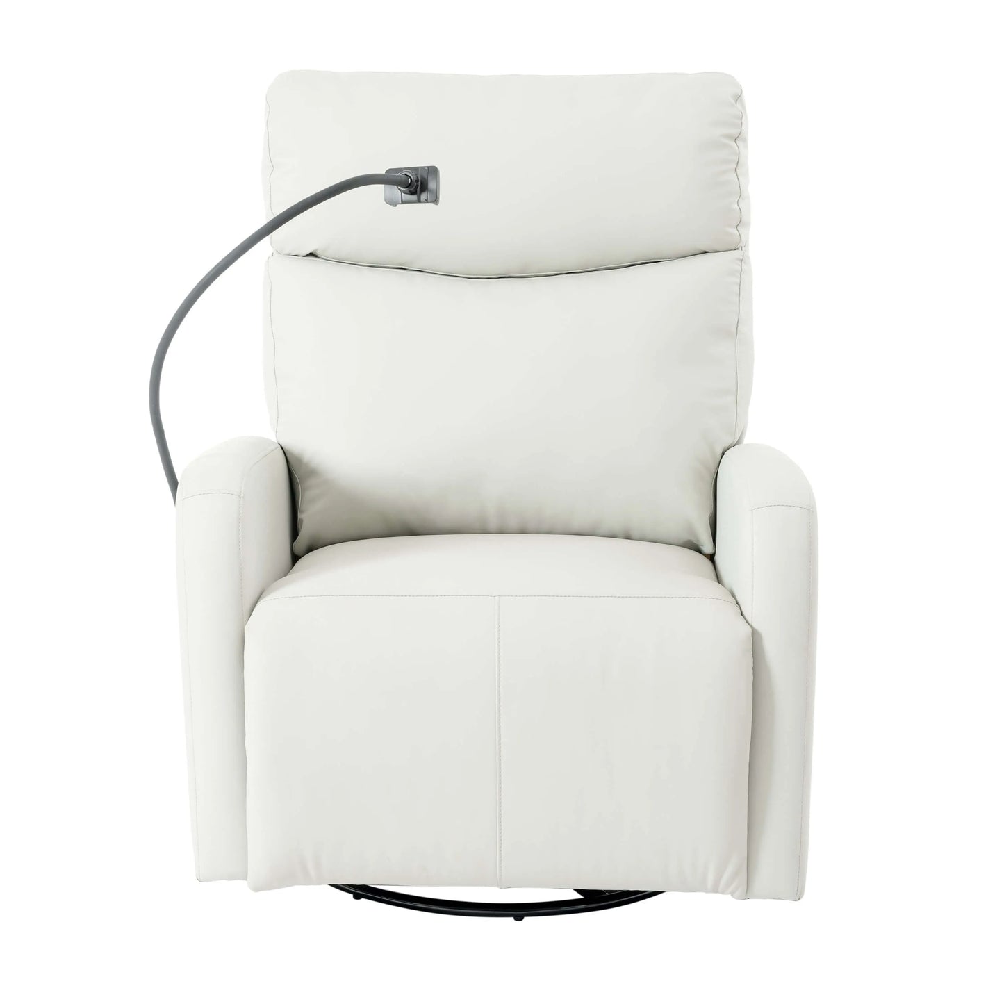 Front view of a light gray leather recliner chair on a white background