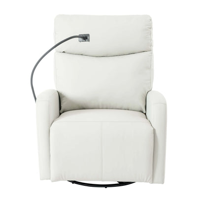 Front view of a light gray leather recliner chair on a white background