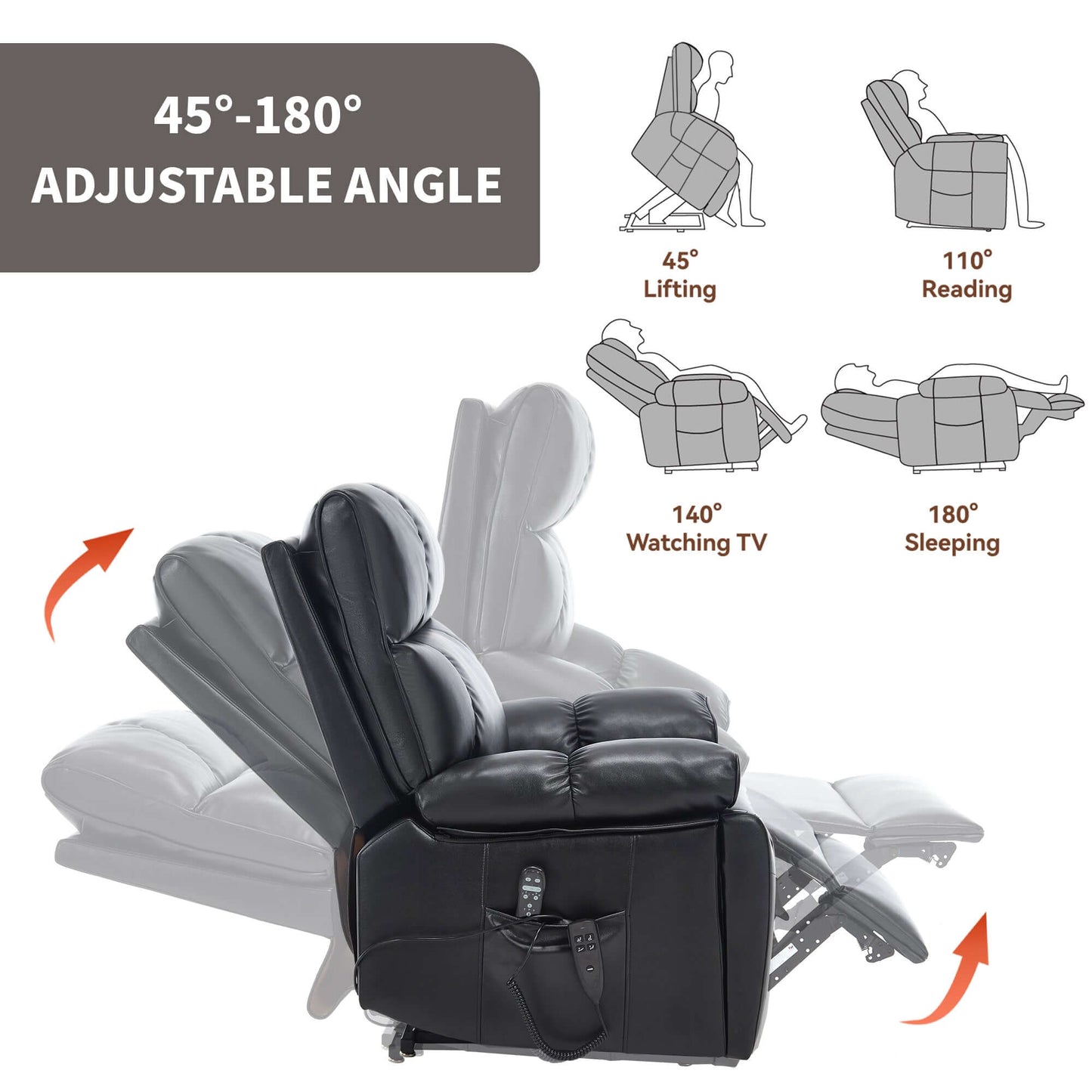Leatheraire Power Lift Recliner w/ Heat, Massage & Remote/Black
