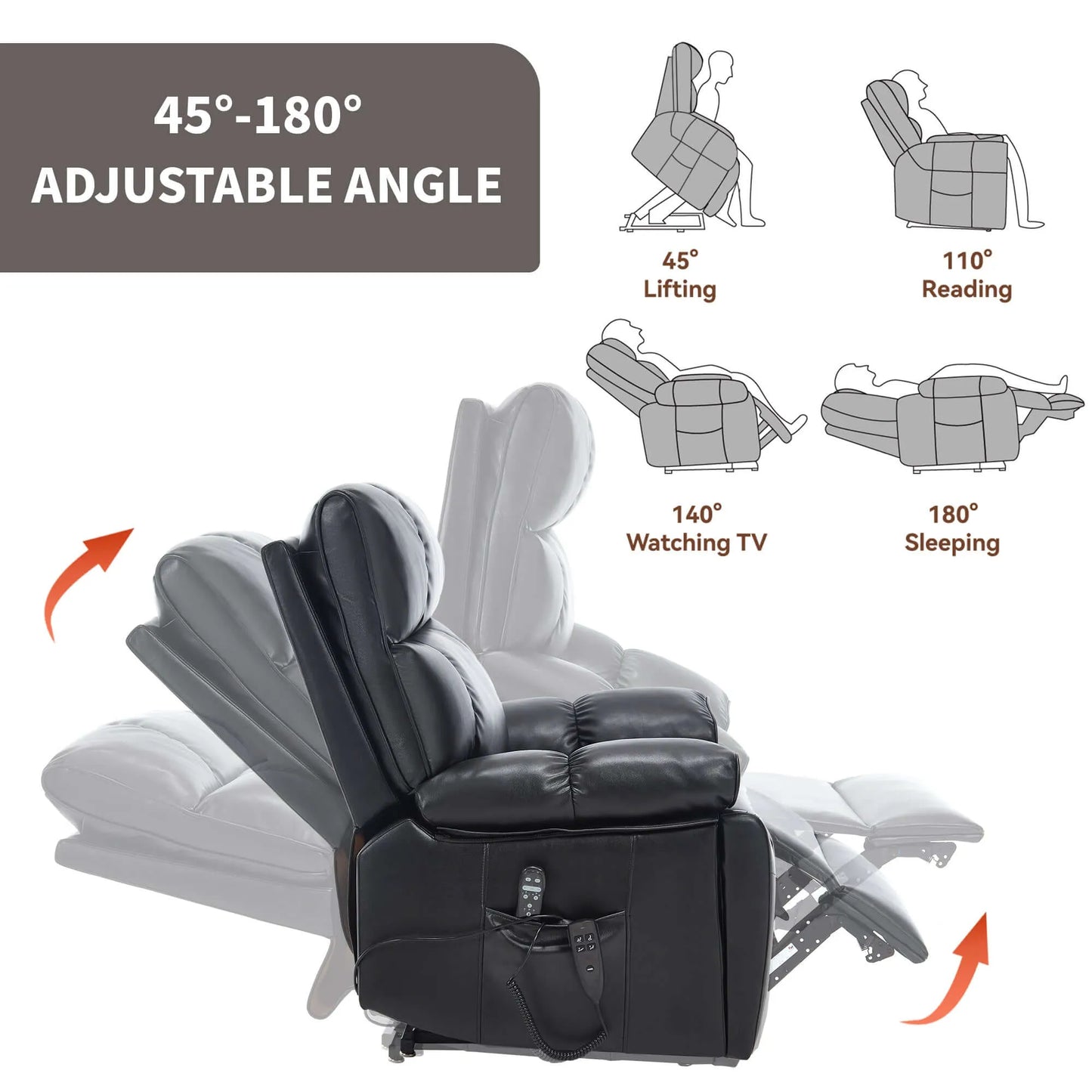 Massage chair with adjustable angle features on a white background