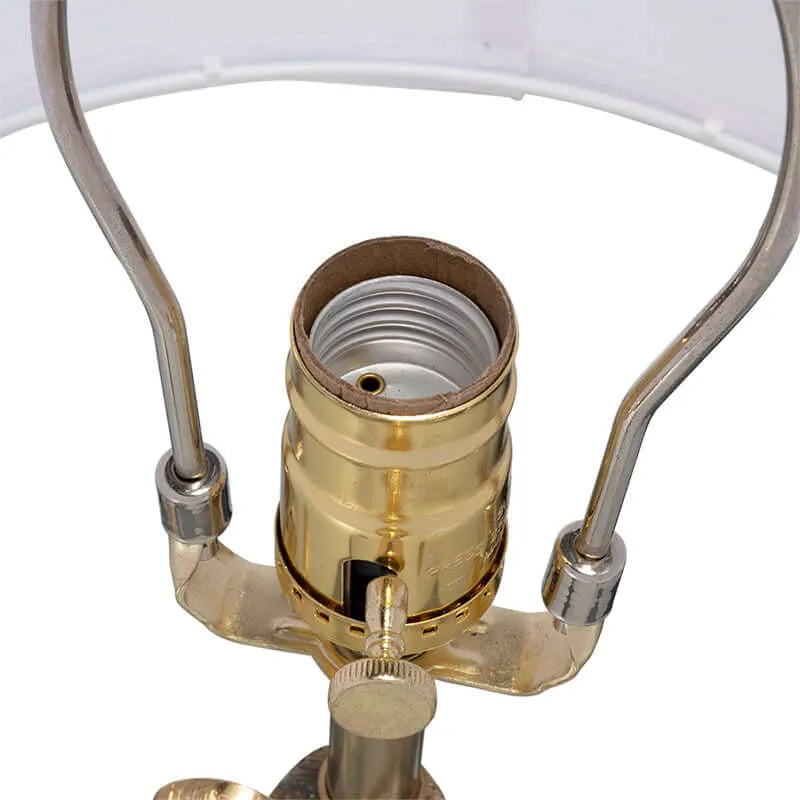 Close-up of a lamp socket with wiring on a white background