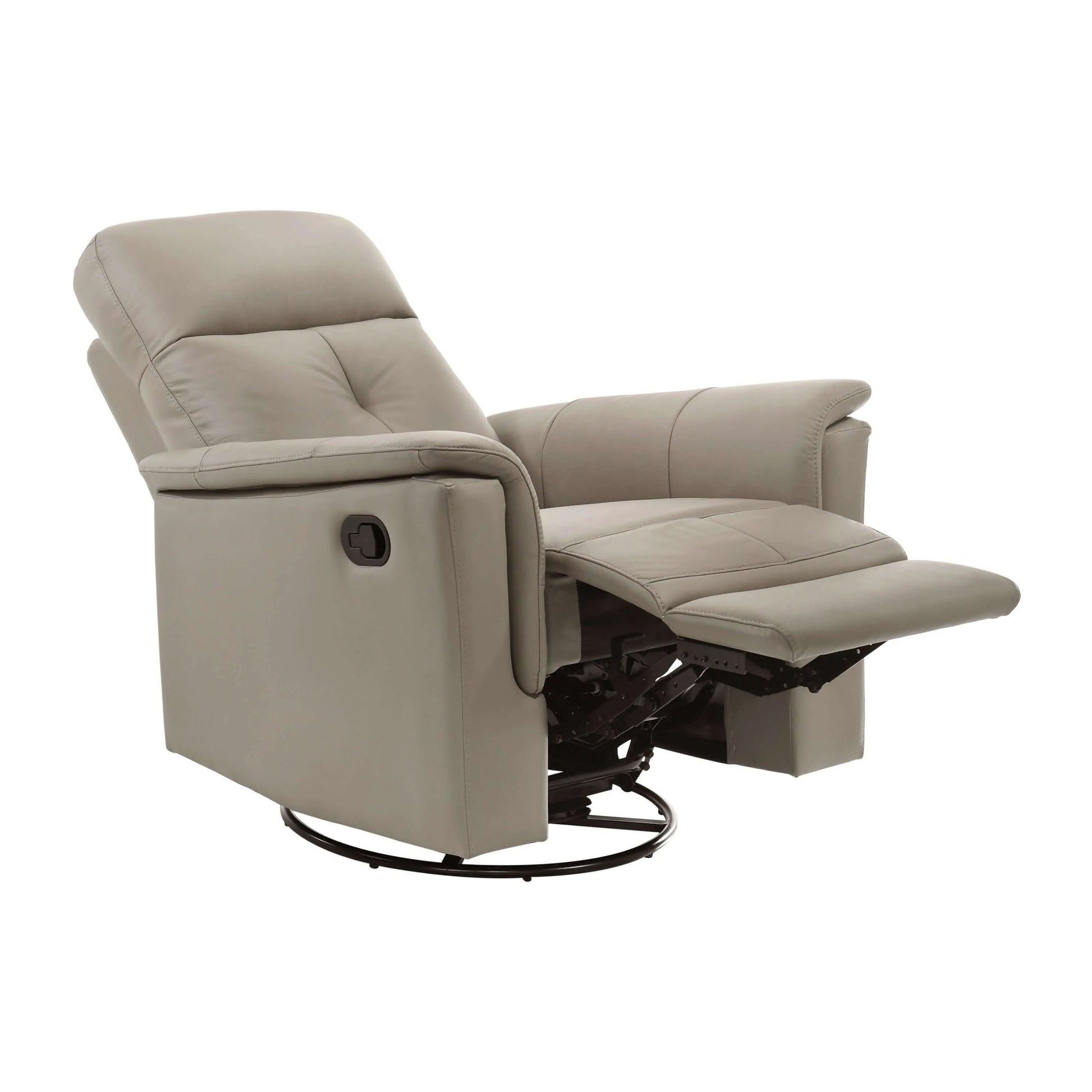 Fully reclined latte brown recliner chair on a white background
