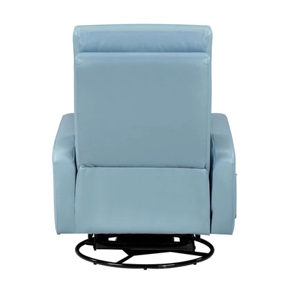 Back of a blue recliner chair on a white background