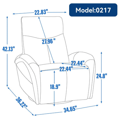 Measurement chart of a recliner chair with dimensions labeled