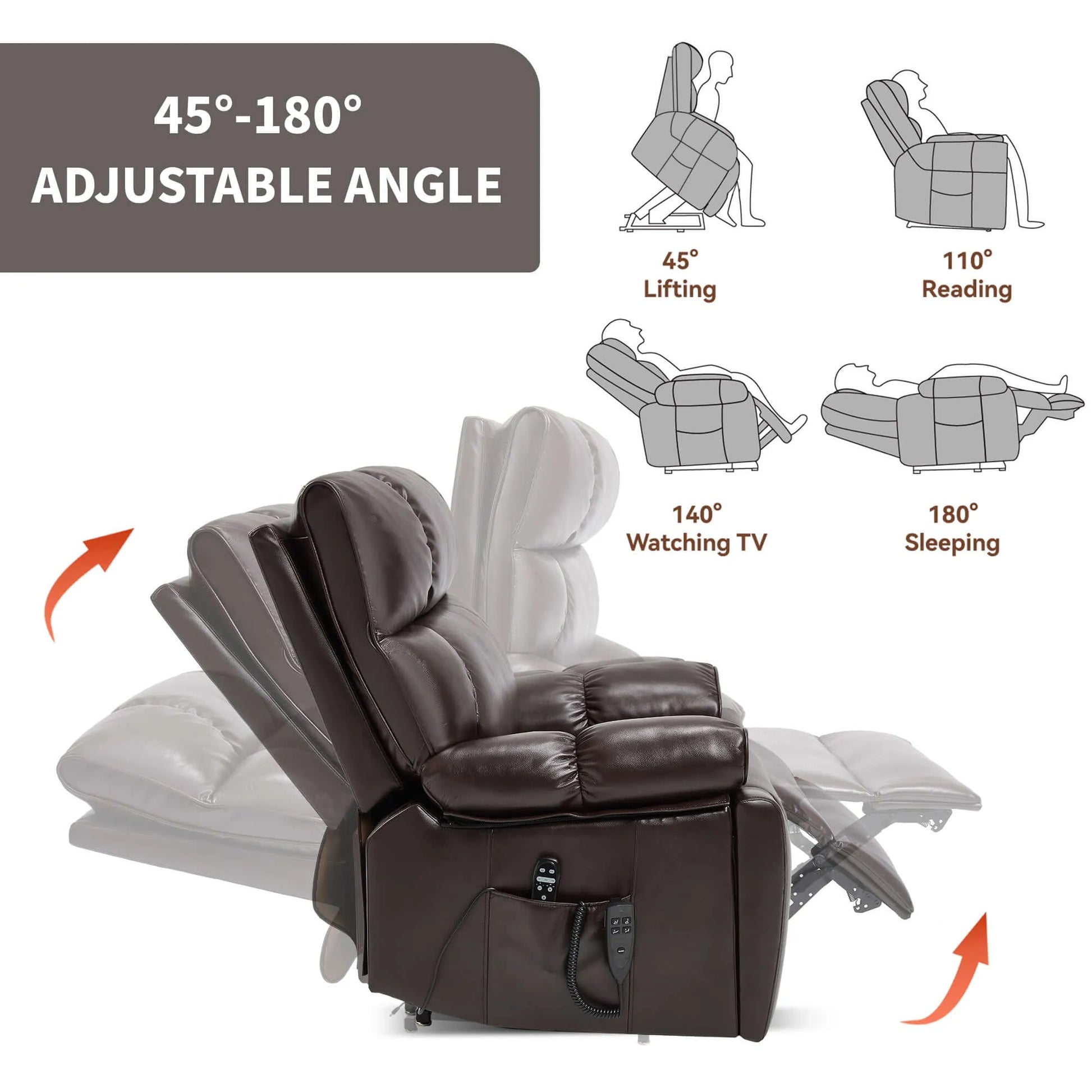 Massage chair with adjustable angle features on a white background