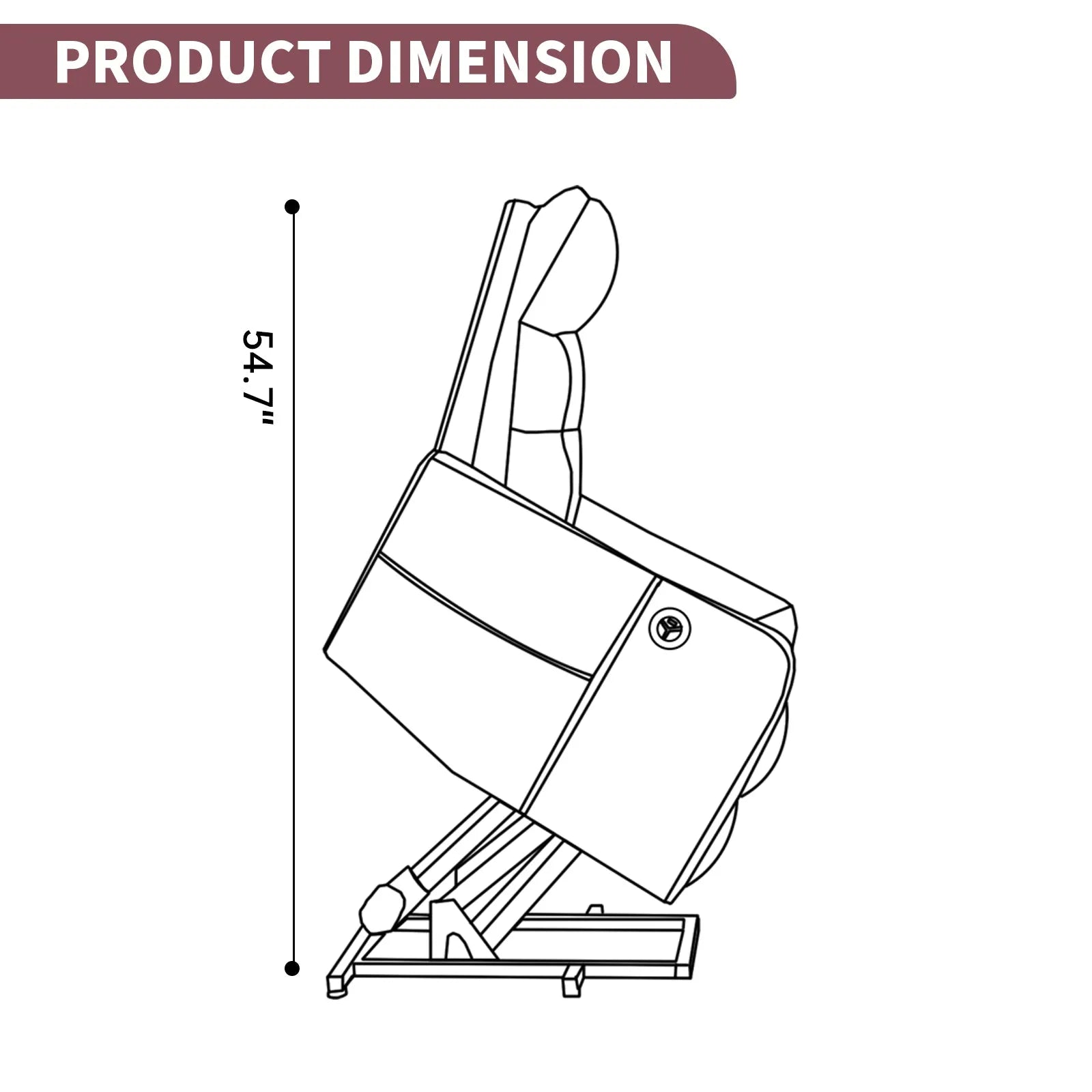 Line drawing of a lift chair with dimensions labeled on a white background