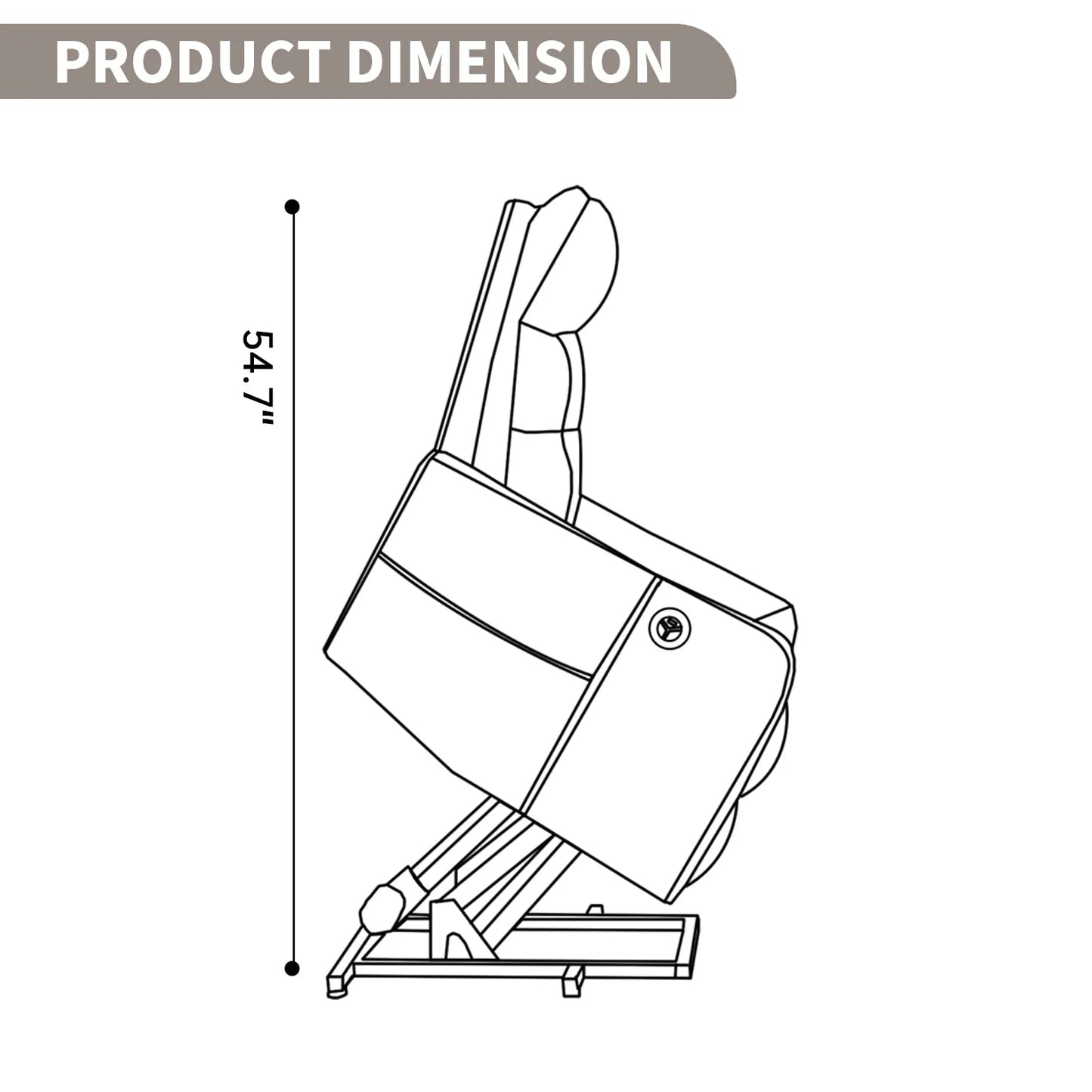 Line drawing of a lift chair with dimensions labeled on a white background