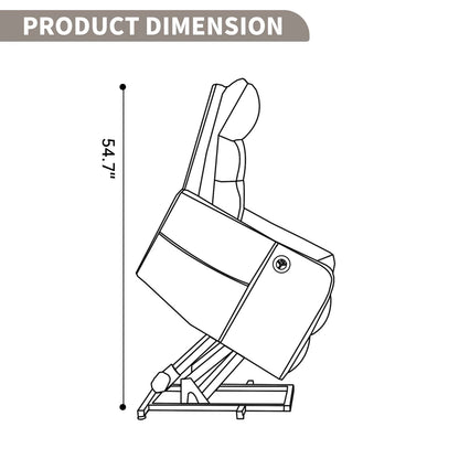 Line drawing of a lift chair with dimensions labeled on a white background