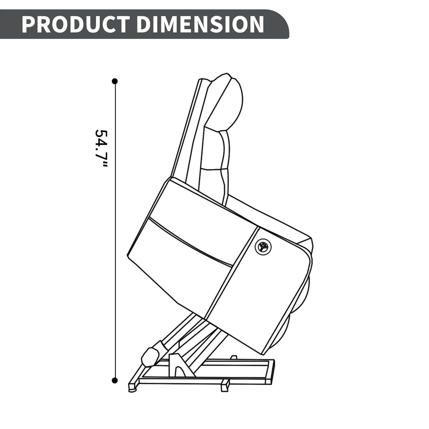 Line drawing of a lift chair with dimensions labeled on a white background