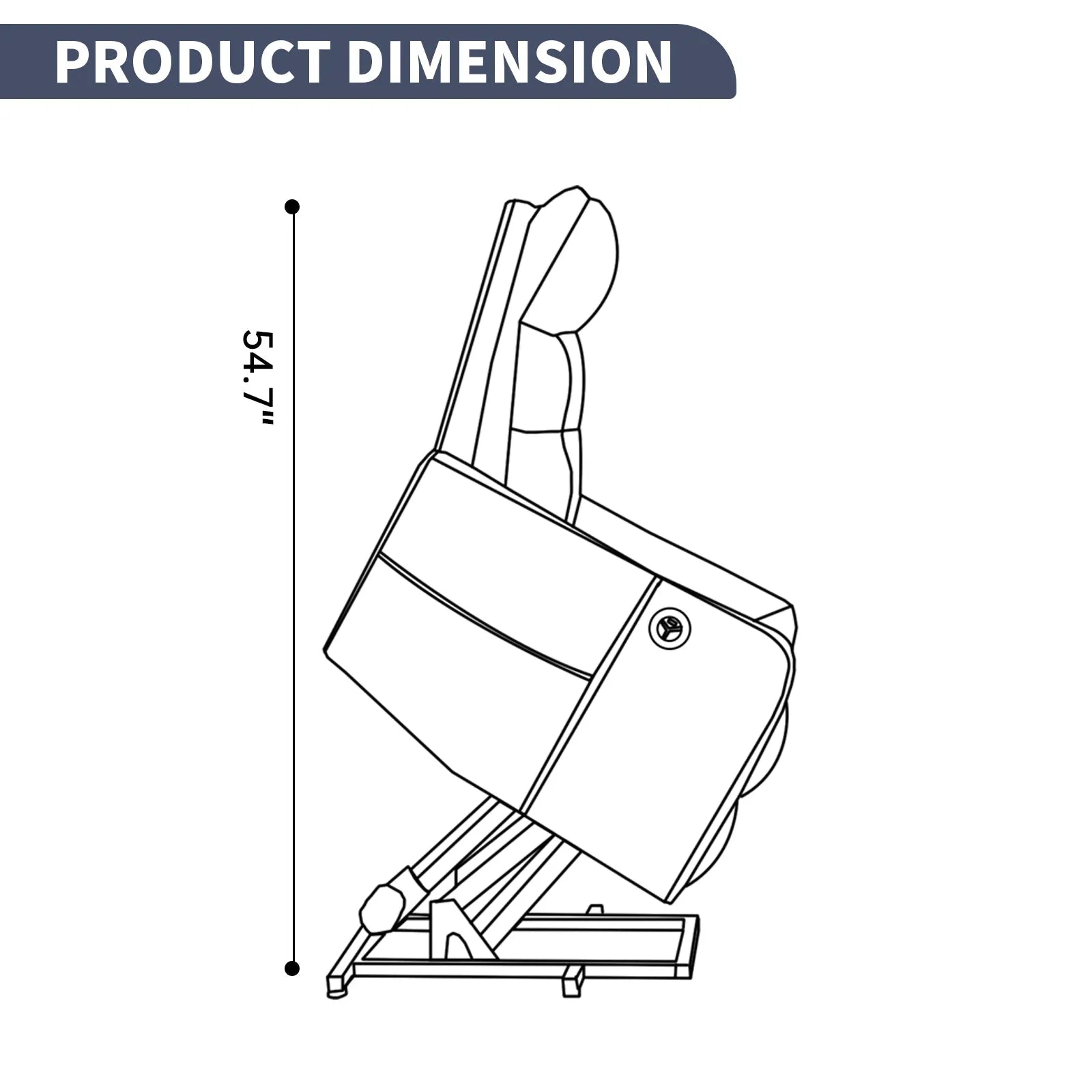 Line drawing of a lift recliner chair with dimensions labeled on a white background