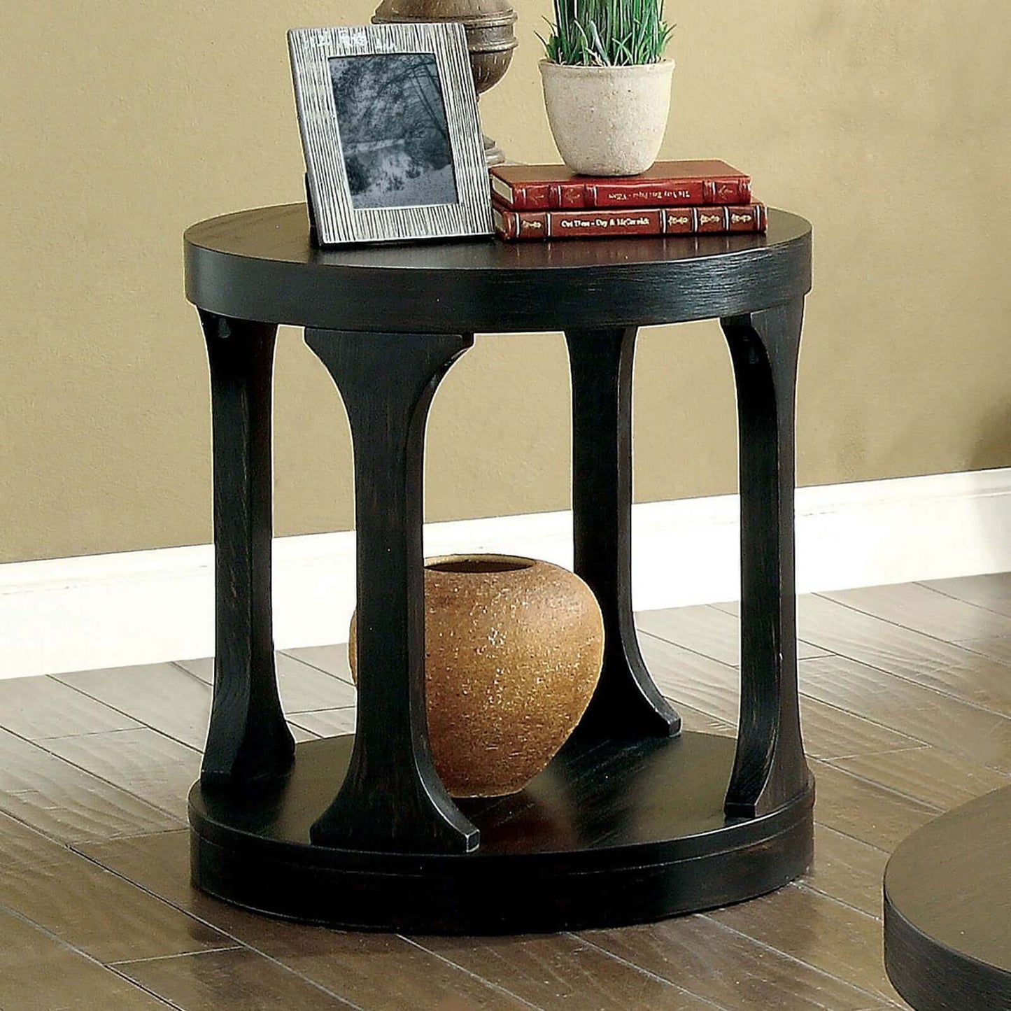 Antique Black Round End Table