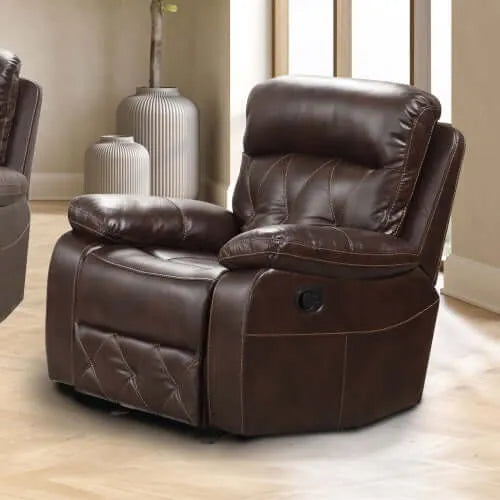 Brown Manual Recliner Chair – Diamond Stitching & Pillow Arms