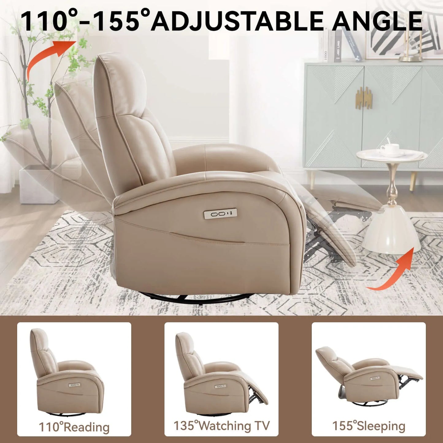Brown massage recliner chair with adjustable angle features in a living room setting