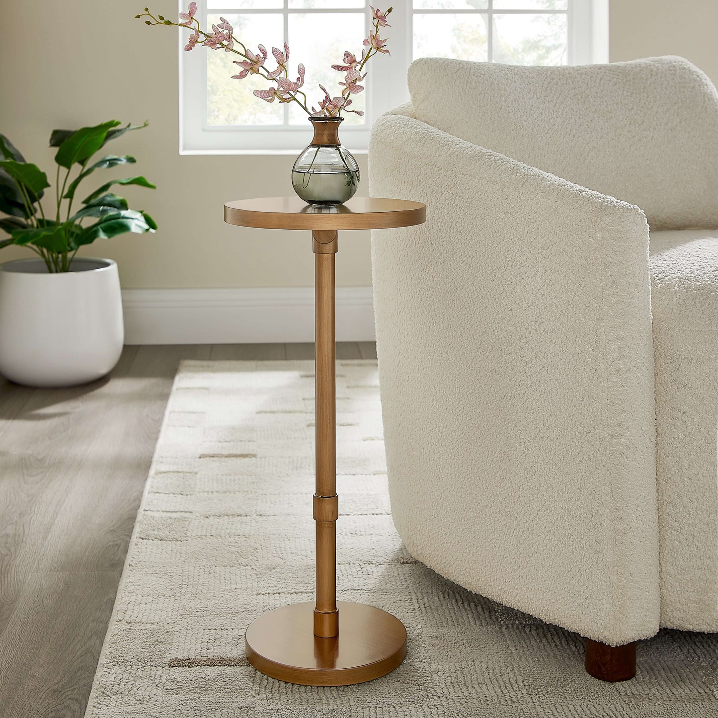Meraux Antique Brass Adjustable Height Accent Table