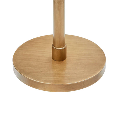 Antique brass end table base with cylindrical rod on a white background