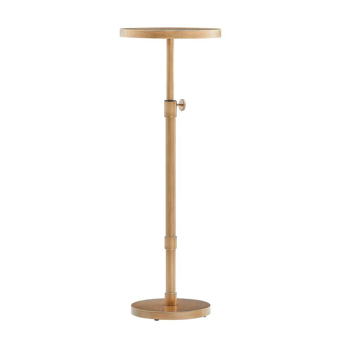 Antique brass end table with adjustable stand on a white background