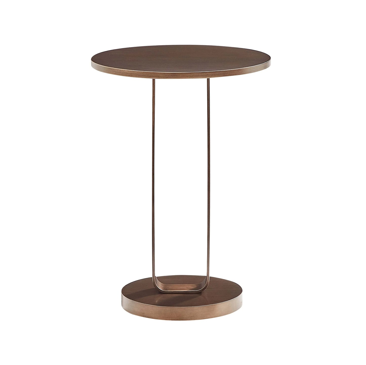 Bronze end table with a minimalist design on a white background