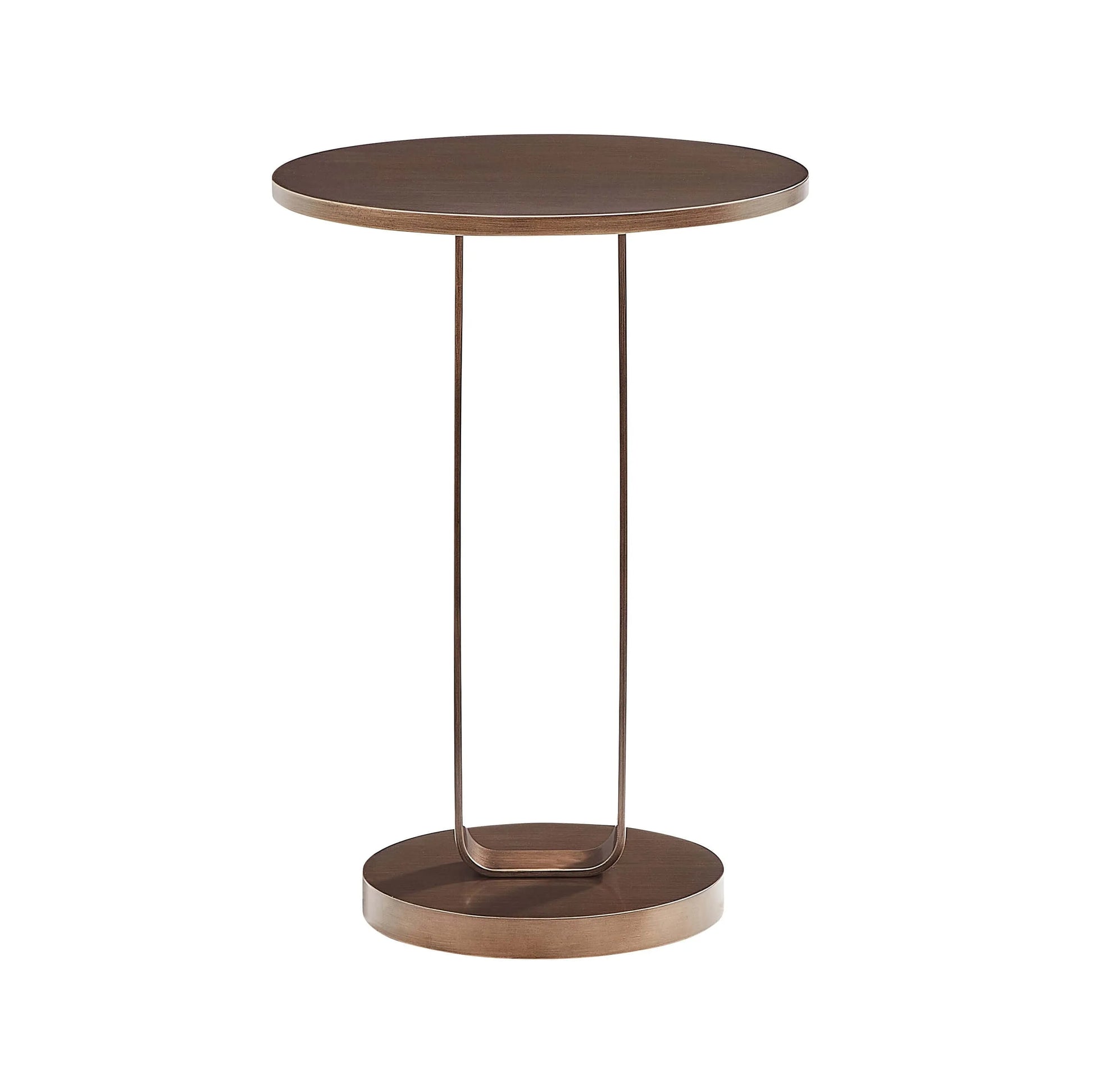 Bronze end table with a minimalist design on a white background