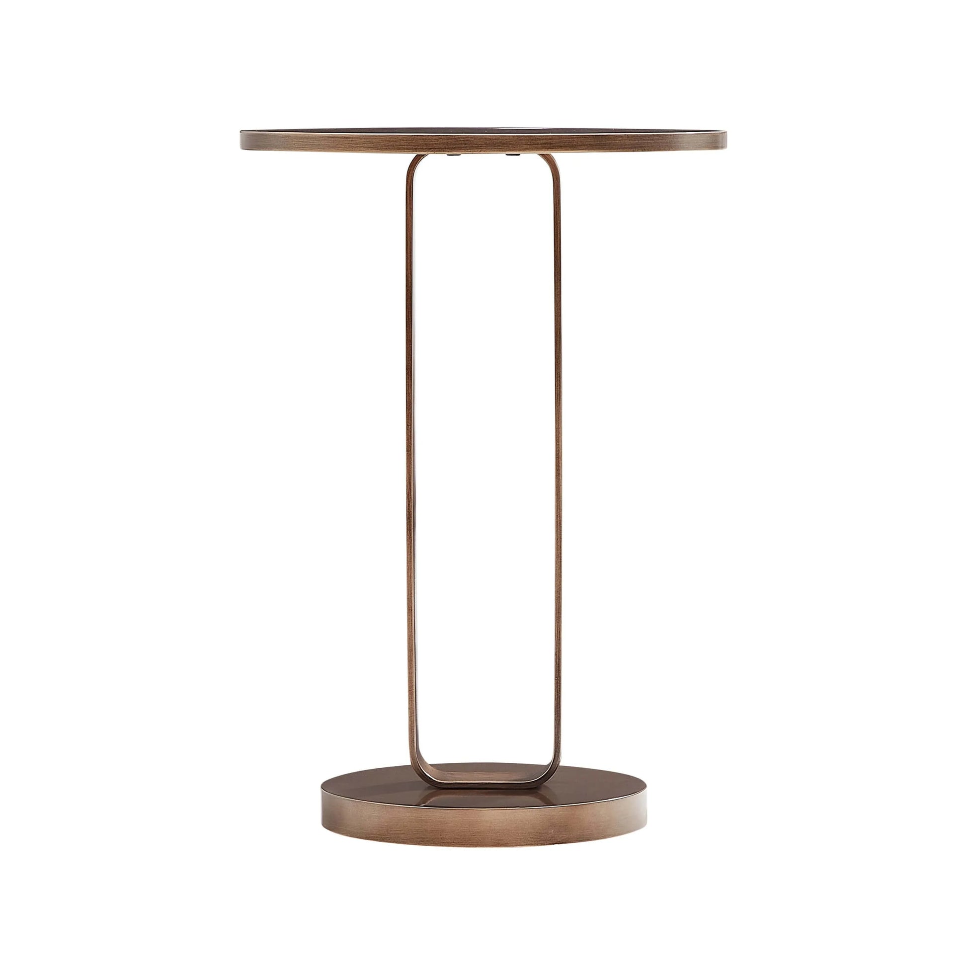 Bronze accent table with a minimalist design on a white background