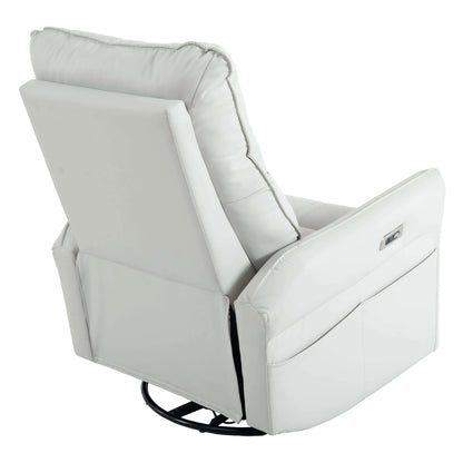 Light gray recliner chair with black metal base on a white background