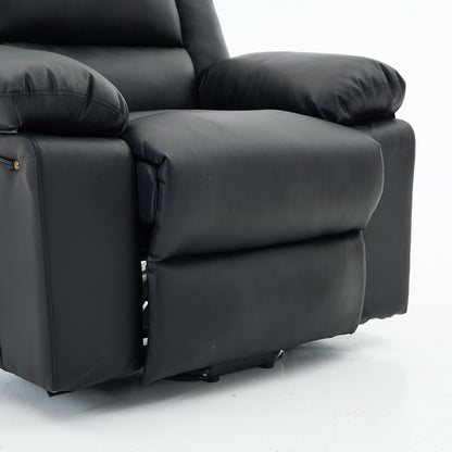 Close up of a black recliner chair footrest and metal base on a white background