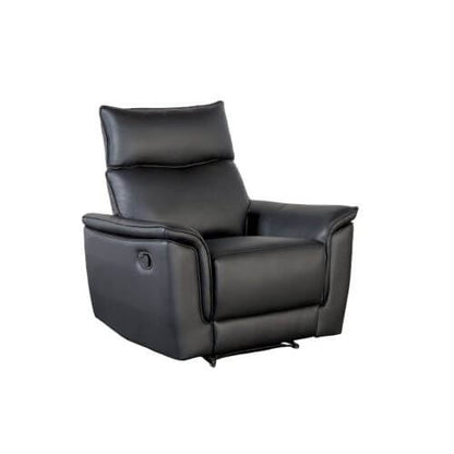 Black leather recliner chair on a white background